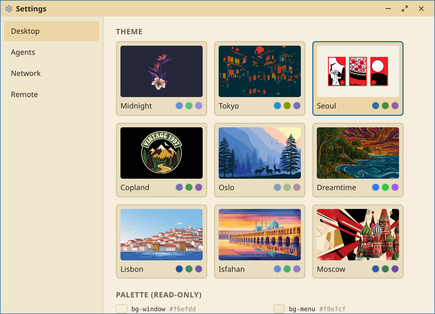 Settings with the theme gallery