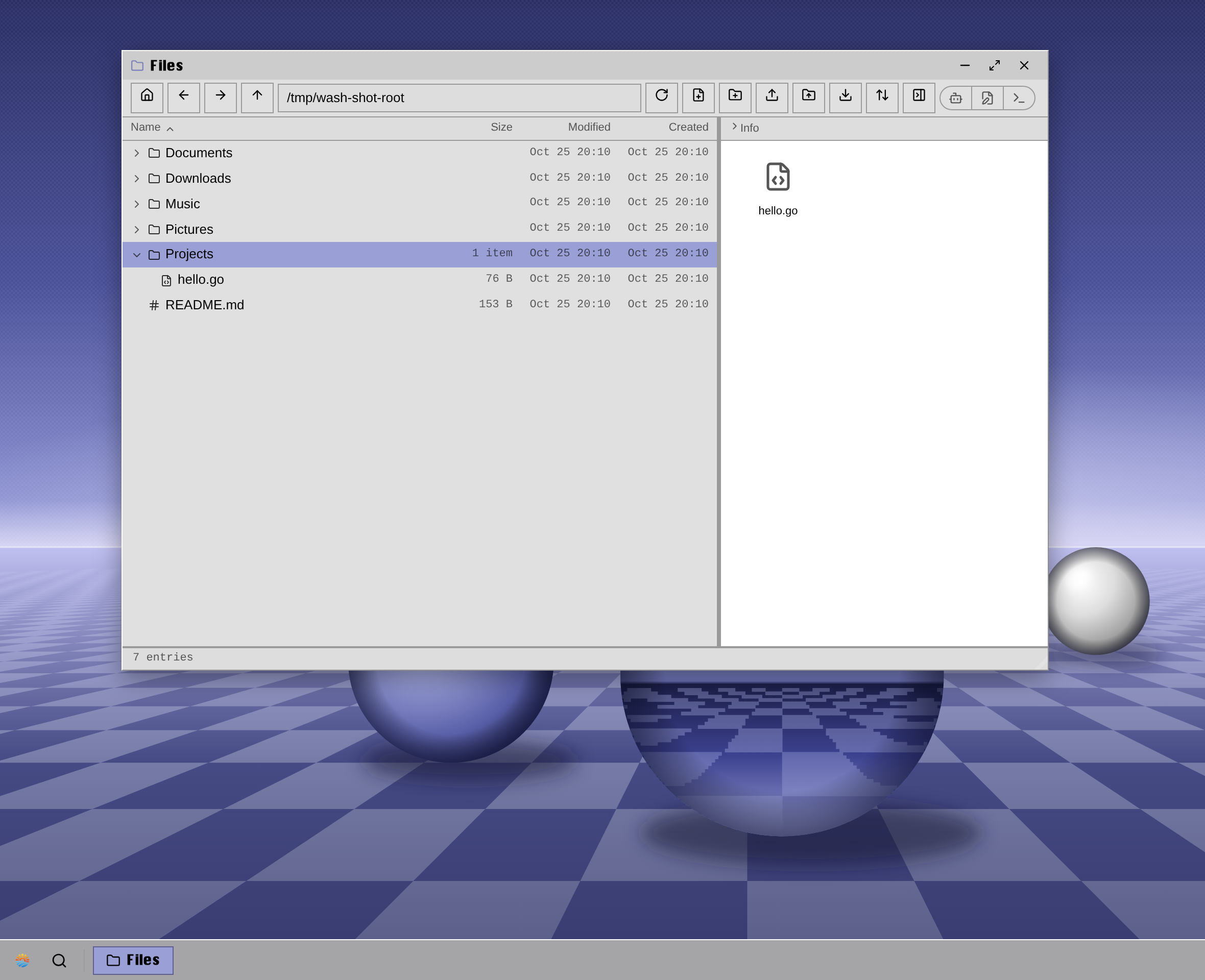 Files under the Copland theme: grey Platinum chrome over a chequered floor with chrome spheres.